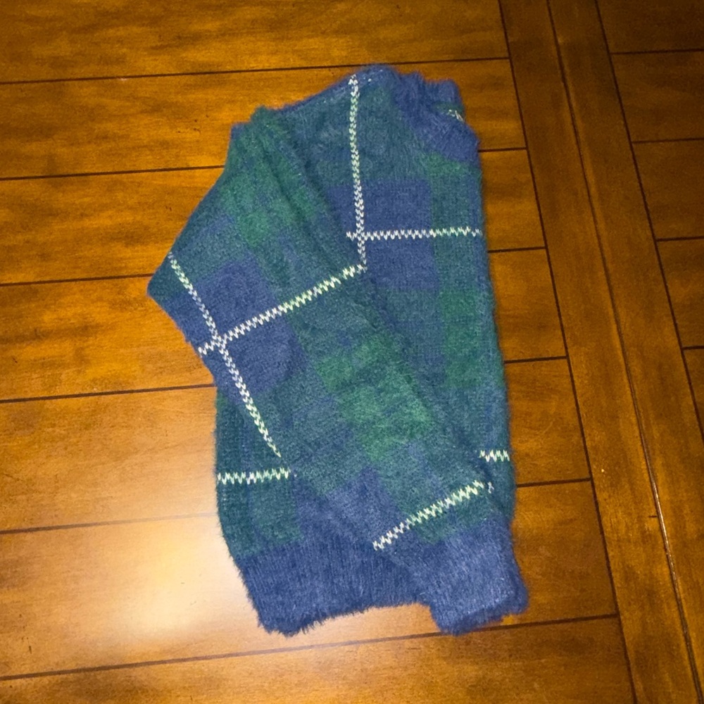 SO Blue and Green Plaid Sweater